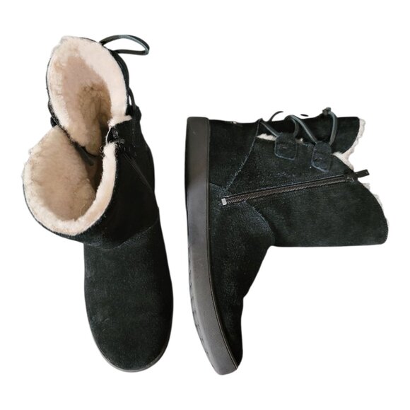 UGG Koolaburra Shazi Short Women's Winter Boots Black Faux Fur Suede Zip Lace - Picture 6 of 10
